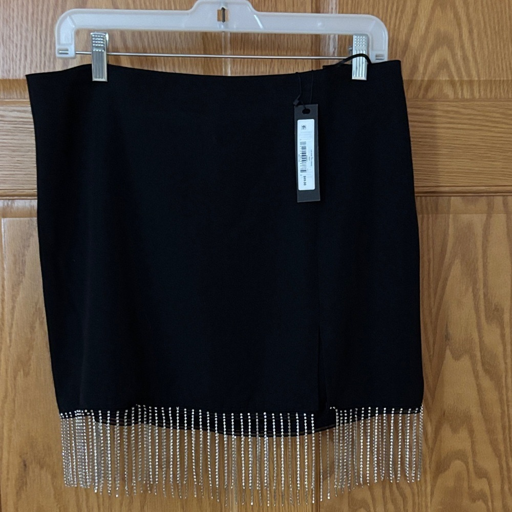 Steve Madden Black Mini Skirt with Silver Fringe